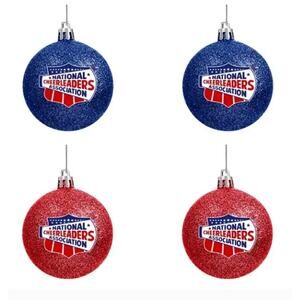 NCA Varsity Spirit 4 pack team ornament set FOCO red blue glitter silver cheer
